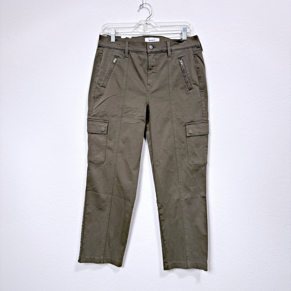 NWT Level 99 Morgan High Rise Cargo Straight Leg‎ Utility Pants Green Women 30